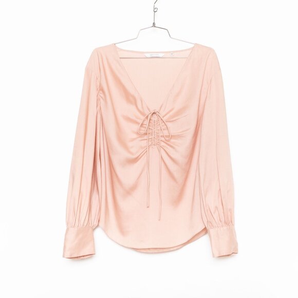 Rebecca Taylor Blush Pink Tencel Drawstring Long Sleeve Blouse - Sz 12 - Picture 2 of 10